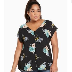 Torrid Black Floral Semi Sheer Shirt Tunic Top 1
